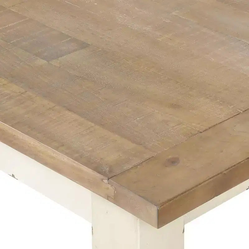 Two-Tone Wood Dining Bench, Antique White and Distressed Oak