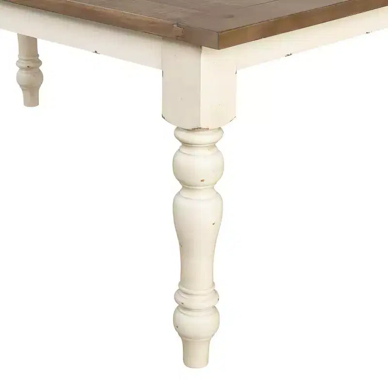 Two-Tone Wood Dining Bench, Antique White and Distressed Oak
