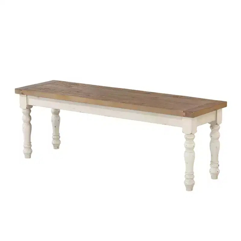 Two-Tone Wood Dining Bench, Antique White and Distressed Oak