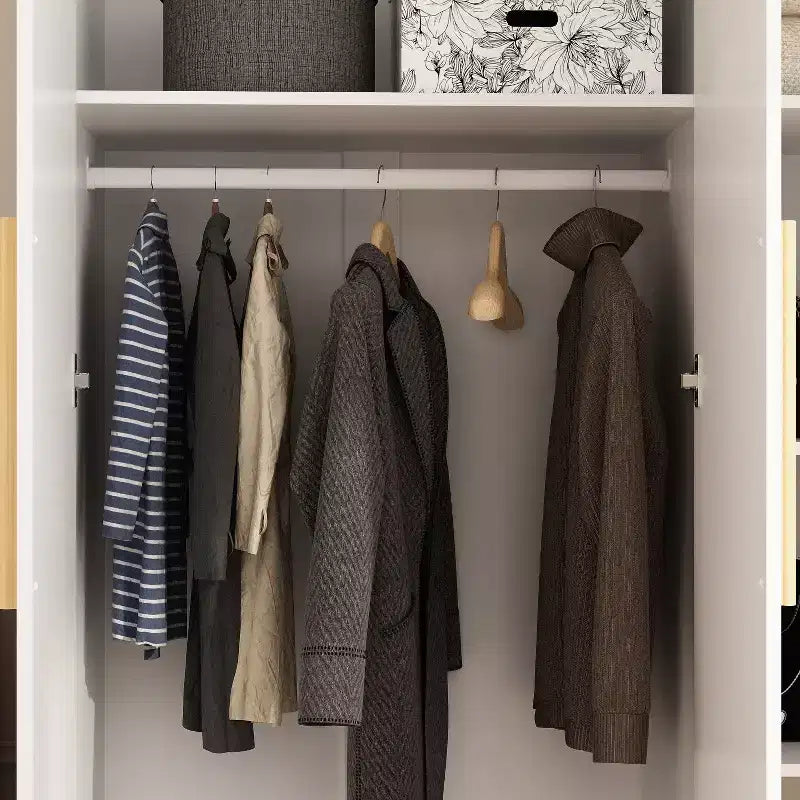 3 Door Wardrobe Clothes Organiser with Wooden Handle