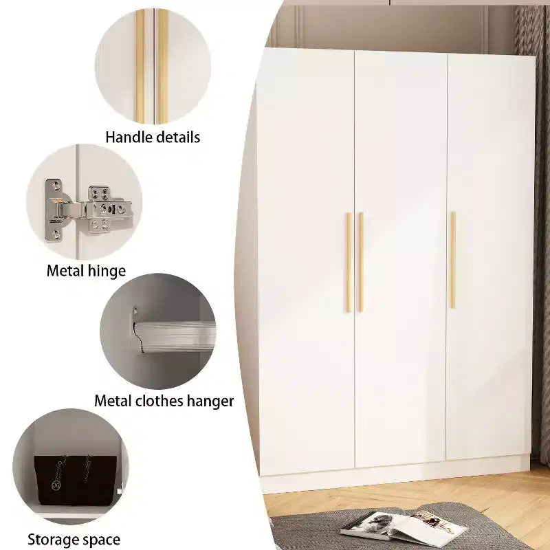 3 Door Wardrobe Clothes Organiser with Wooden Handle