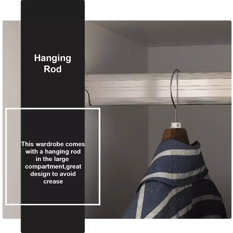 3 Door Wardrobe Clothes Organiser with Wooden Handle