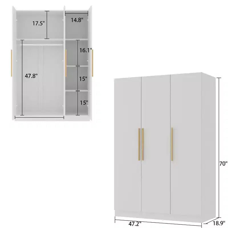 3 Door Wardrobe Clothes Organiser with Wooden Handle
