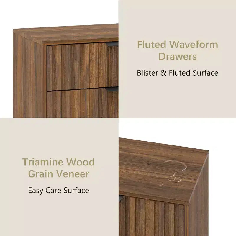 47 Fluted 6 Drawer Dresser, Modern Dressers for Bedroom, Wood Dresser Organizer Dresser with Blister Drawers,Brown