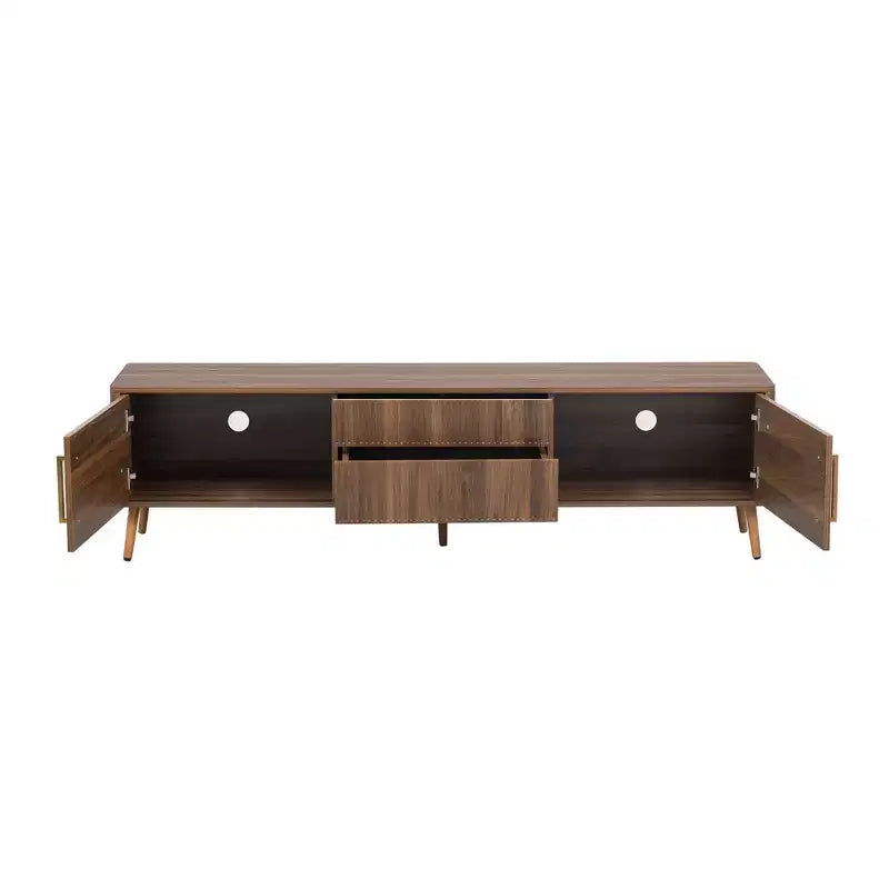 Mid Century TV Stand with 2 Drawers, Media Console Table for TVs up to 80'', Entertainment Center with Storage, Walnut - ModernLuxe