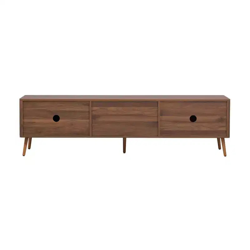 Mid Century TV Stand with 2 Drawers, Media Console Table for TVs up to 80'', Entertainment Center with Storage, Walnut - ModernLuxe