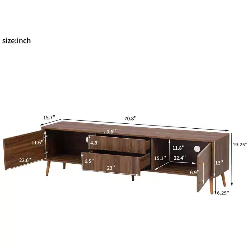 Mid Century TV Stand with 2 Drawers, Media Console Table for TVs up to 80'', Entertainment Center with Storage, Walnut - ModernLuxe