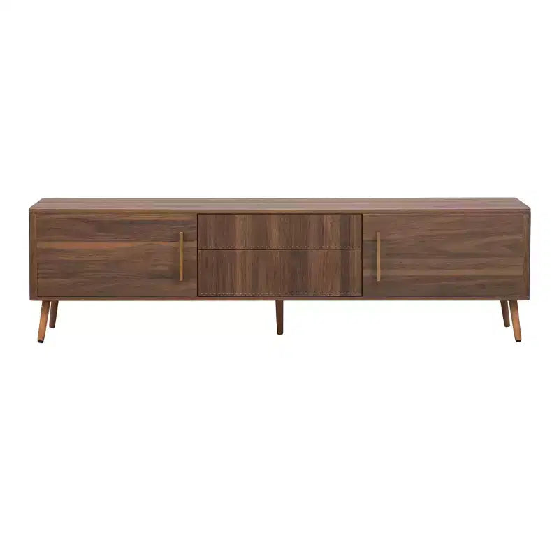 Mid Century TV Stand with 2 Drawers, Media Console Table for TVs up to 80'', Entertainment Center with Storage, Walnut - ModernLuxe