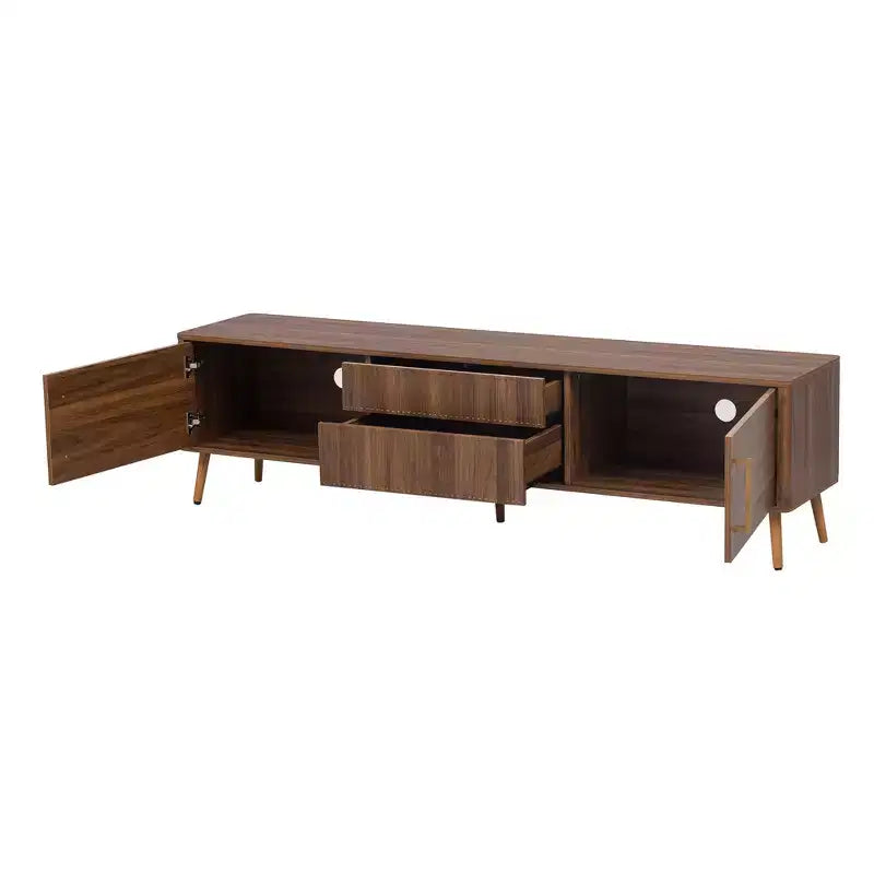 Mid Century TV Stand with 2 Drawers, Media Console Table for TVs up to 80'', Entertainment Center with Storage, Walnut - ModernLuxe