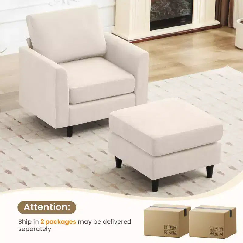 Modern Comfort Accent Chair with Ottoman, Living Room Bedroom Leisure Reading Corner