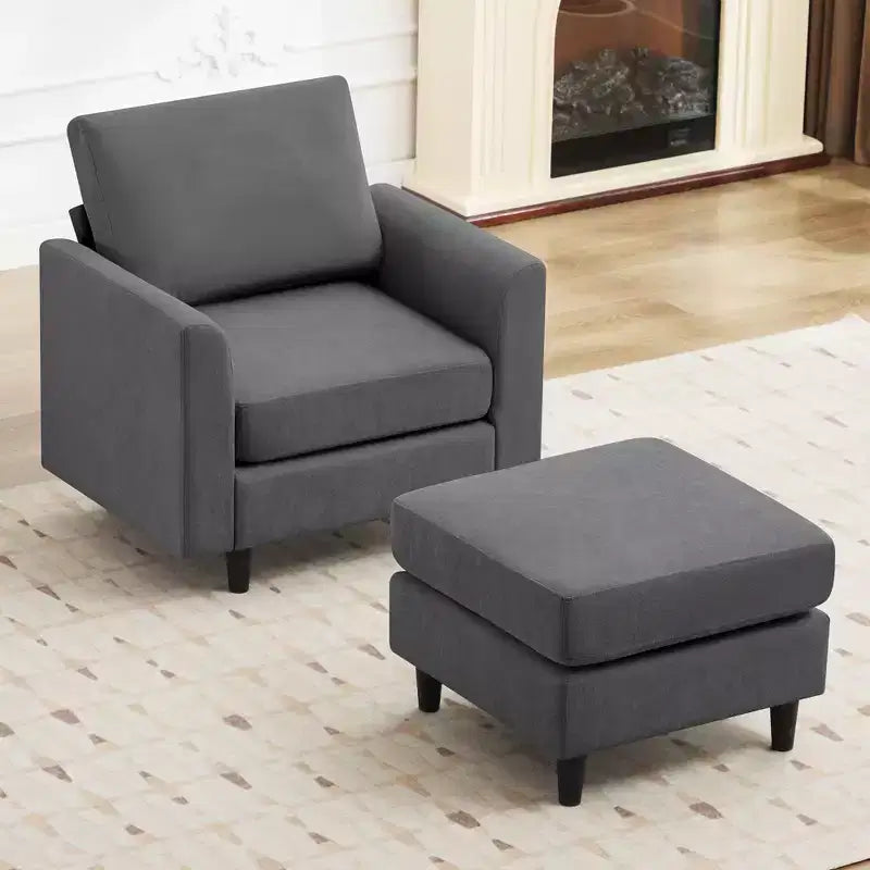 Modern Comfort Accent Chair with Ottoman, Living Room Bedroom Leisure Reading Corner