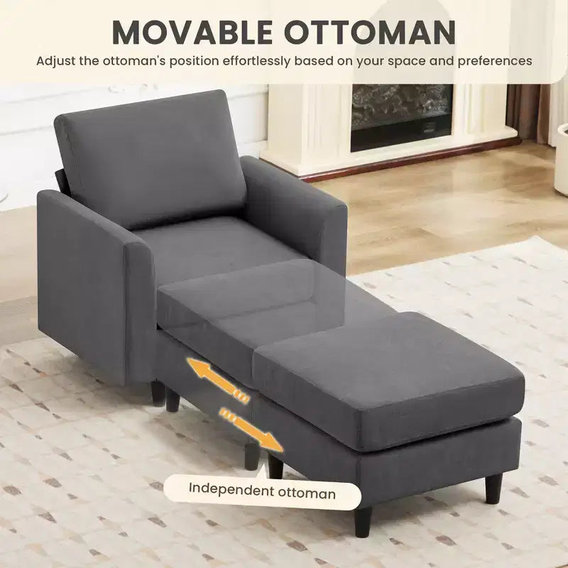 Modern Comfort Accent Chair with Ottoman, Living Room Bedroom Leisure Reading Corner