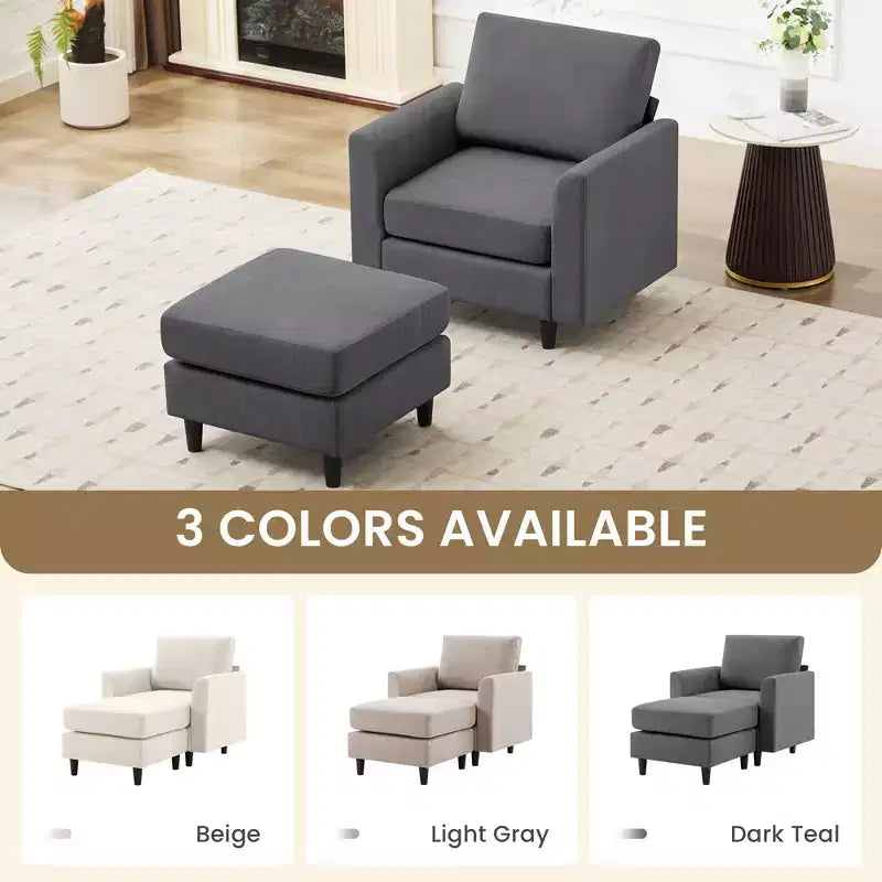 Modern Comfort Accent Chair with Ottoman, Living Room Bedroom Leisure Reading Corner