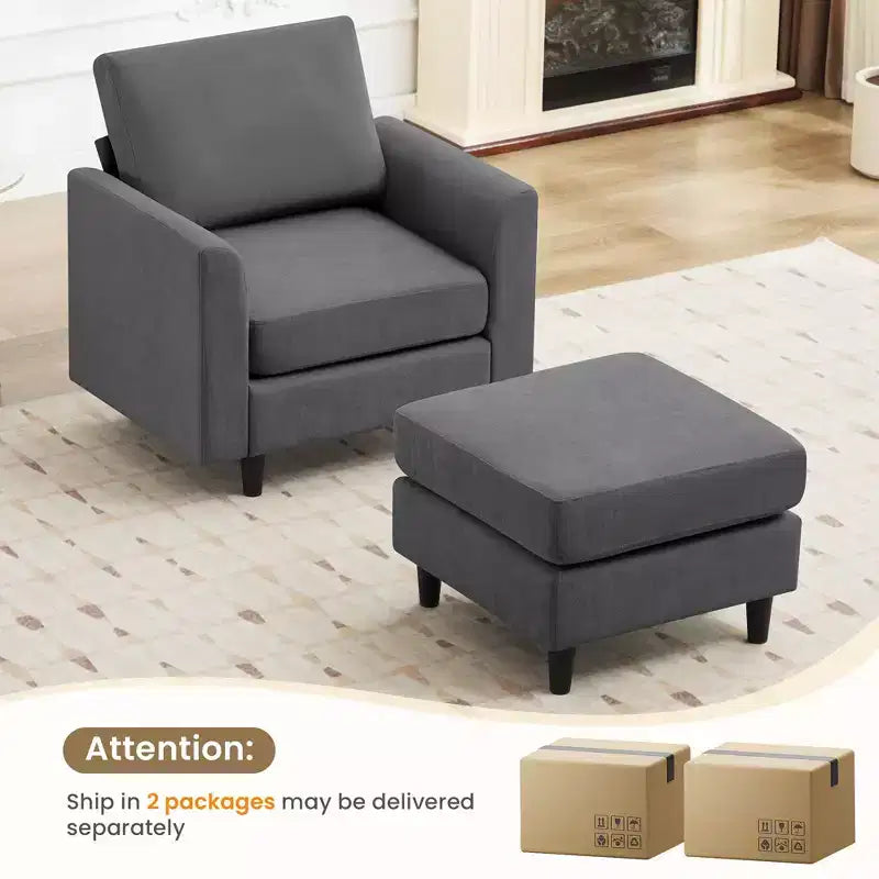 Modern Comfort Accent Chair with Ottoman, Living Room Bedroom Leisure Reading Corner