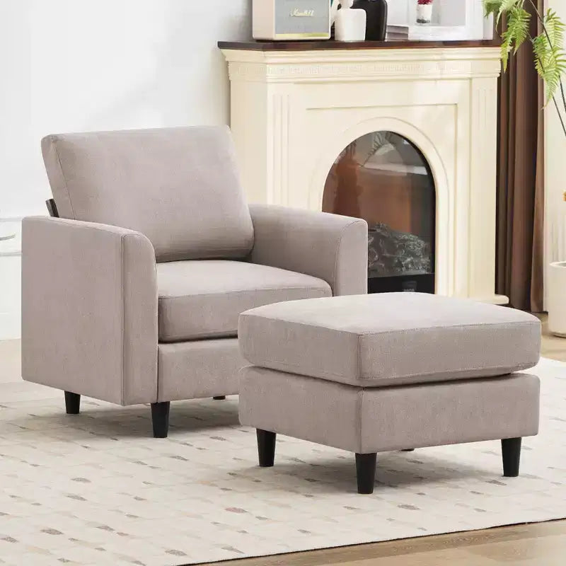Modern Comfort Accent Chair with Ottoman, Living Room Bedroom Leisure Reading Corner