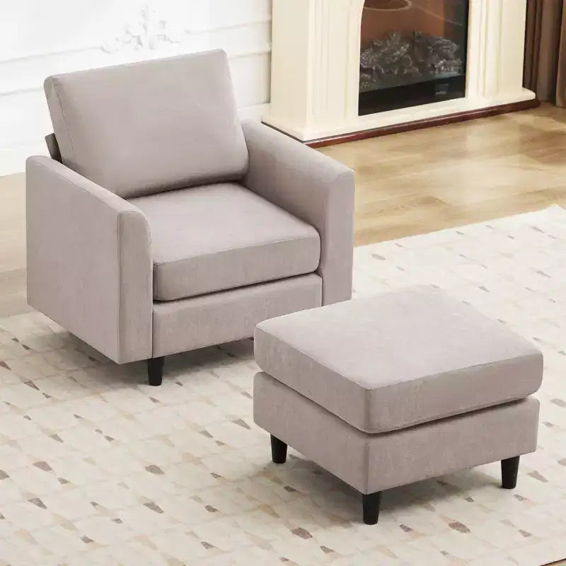 Modern Comfort Accent Chair with Ottoman, Living Room Bedroom Leisure Reading Corner