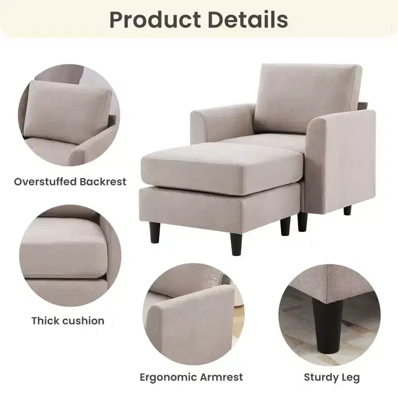Modern Comfort Accent Chair with Ottoman, Living Room Bedroom Leisure Reading Corner