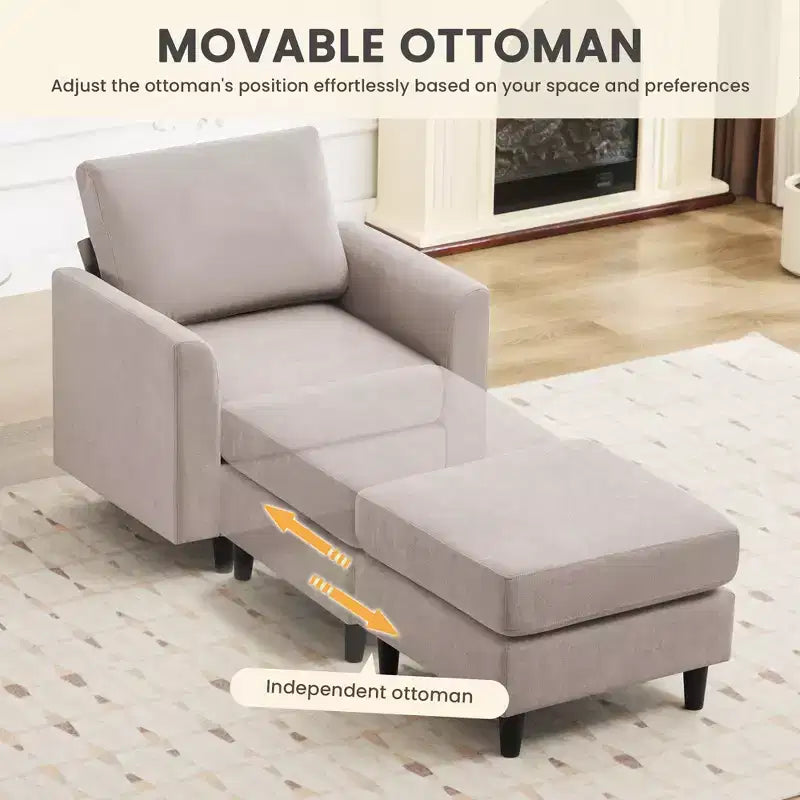 Modern Comfort Accent Chair with Ottoman, Living Room Bedroom Leisure Reading Corner