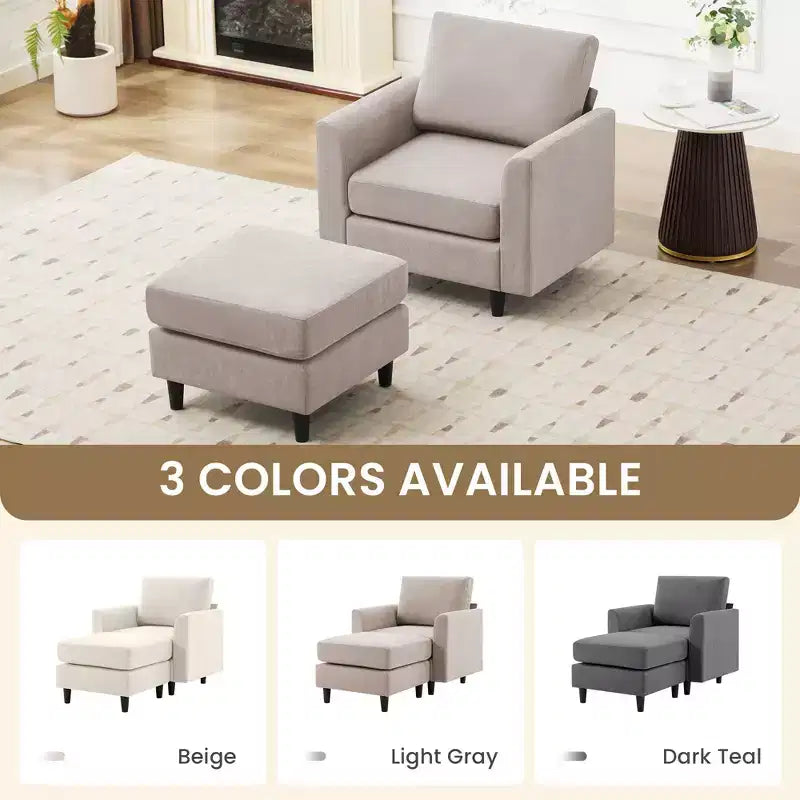 Modern Comfort Accent Chair with Ottoman, Living Room Bedroom Leisure Reading Corner