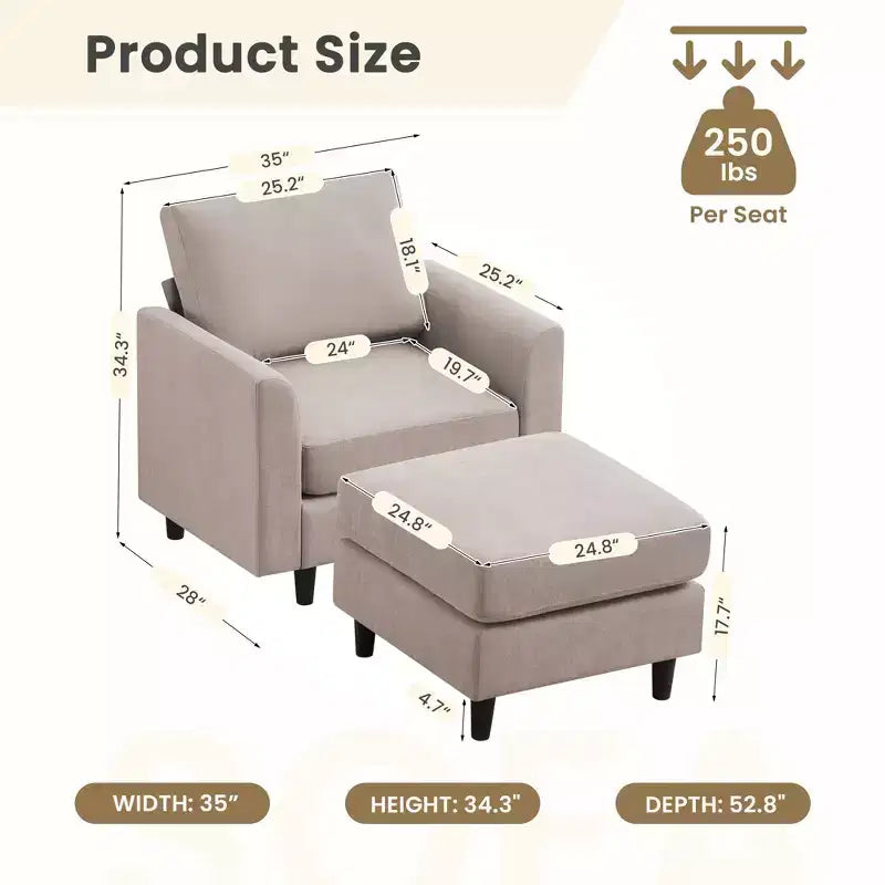 Modern Comfort Accent Chair with Ottoman, Living Room Bedroom Leisure Reading Corner