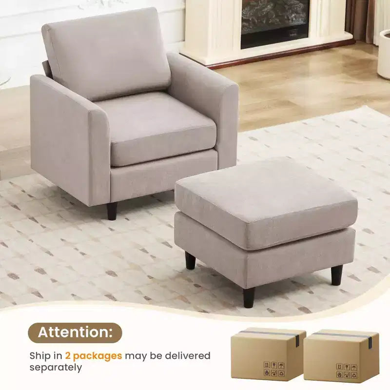Modern Comfort Accent Chair with Ottoman, Living Room Bedroom Leisure Reading Corner