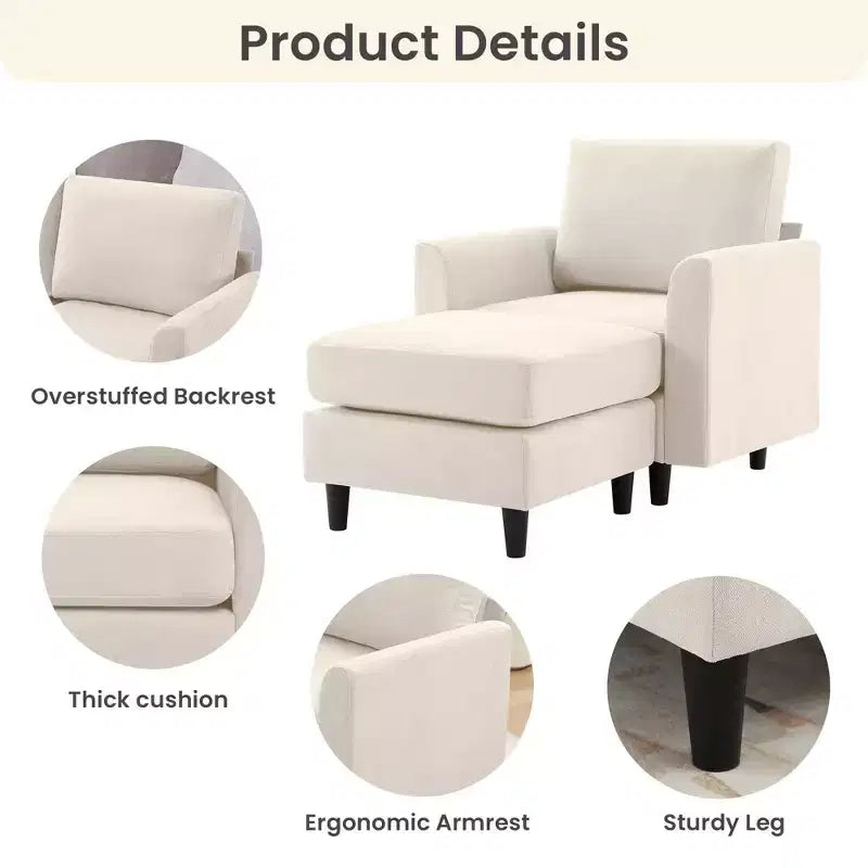 Modern Comfort Accent Chair with Ottoman, Living Room Bedroom Leisure Reading Corner