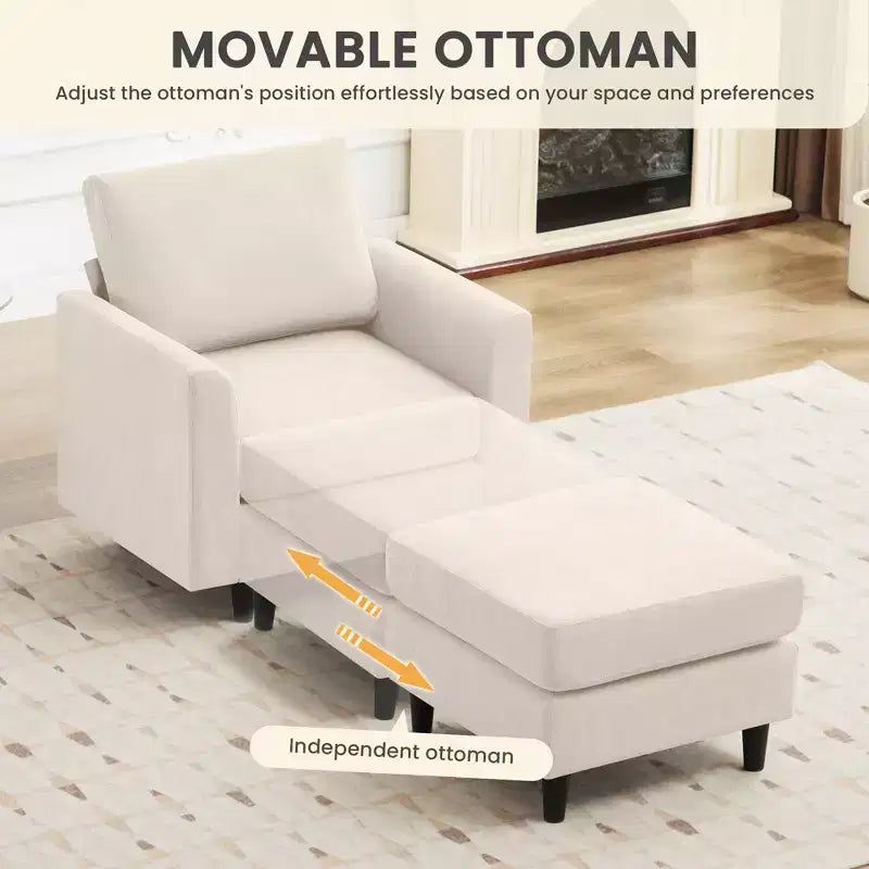 Modern Comfort Accent Chair with Ottoman, Living Room Bedroom Leisure Reading Corner