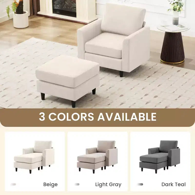 Modern Comfort Accent Chair with Ottoman, Living Room Bedroom Leisure Reading Corner