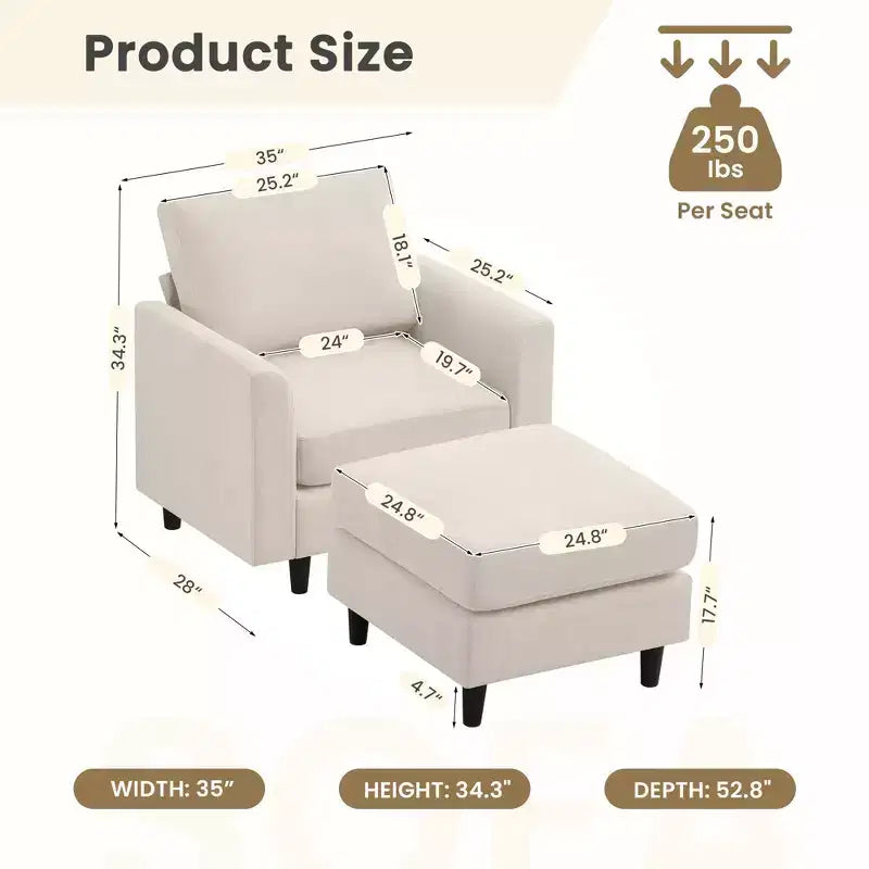 Modern Comfort Accent Chair with Ottoman, Living Room Bedroom Leisure Reading Corner