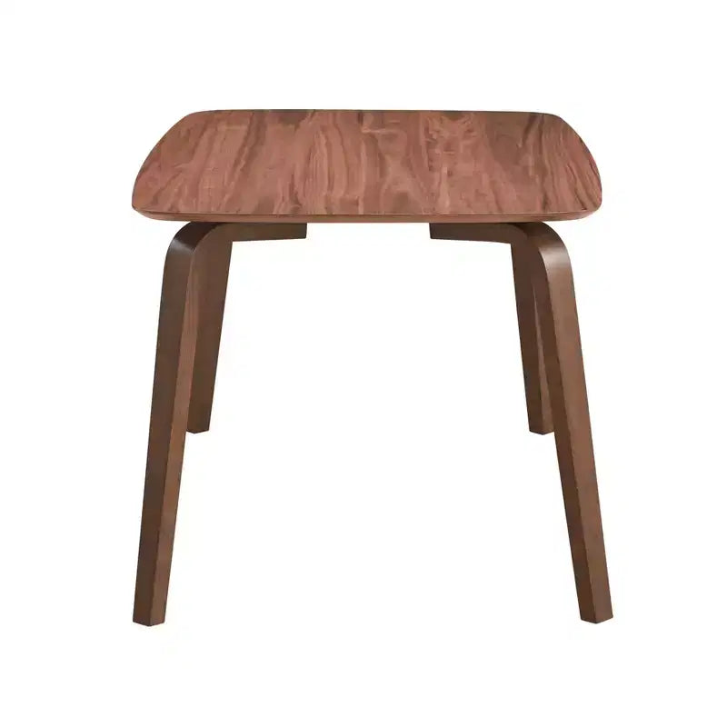 Modern 59 Wood Dining Table, Walnut Finish with Curved Bent Wood Legs