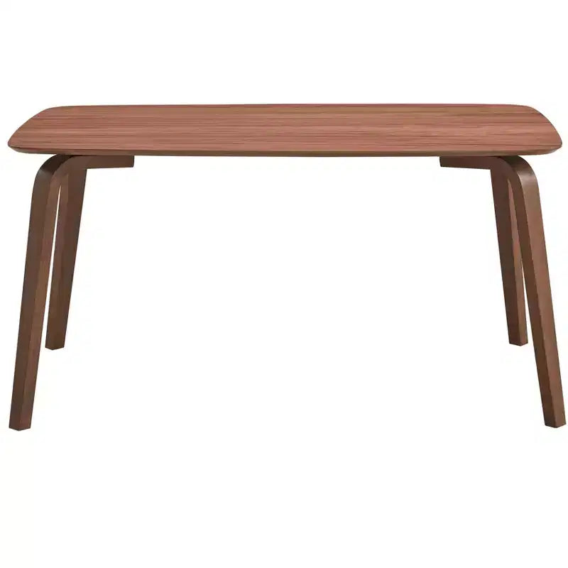 Modern 59 Wood Dining Table, Walnut Finish with Curved Bent Wood Legs