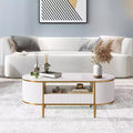 Modern Luxury Fluted Coffee Table, 48 Coffee Table with Storage Drawer, Oval Coffee Table with Golden Legs, Faux Marble Top