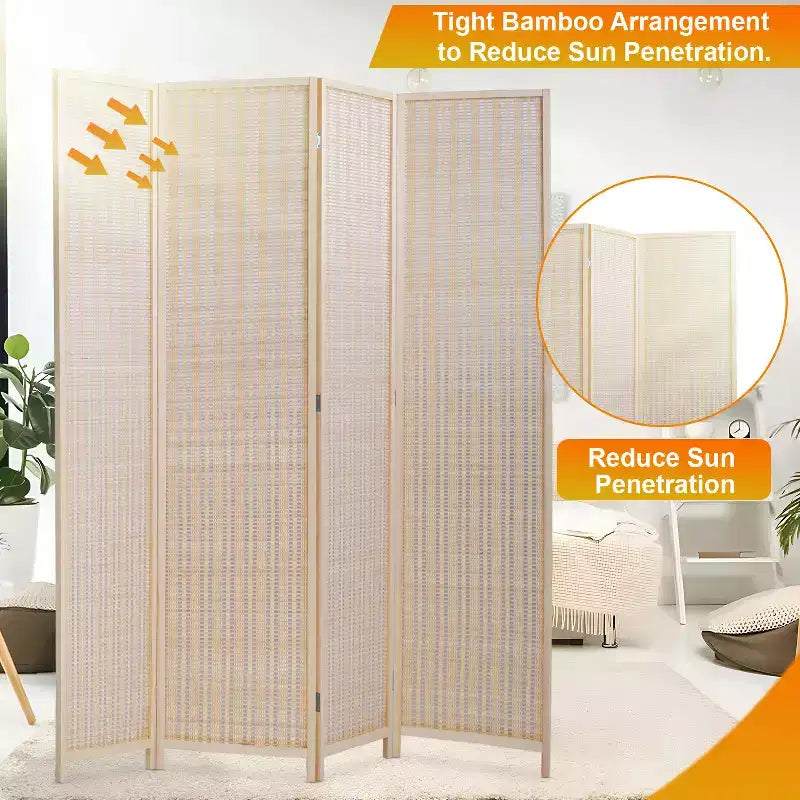 4/6 Panel Room Divider 6 Ft Tall Bamboo Portable Privacy Screen