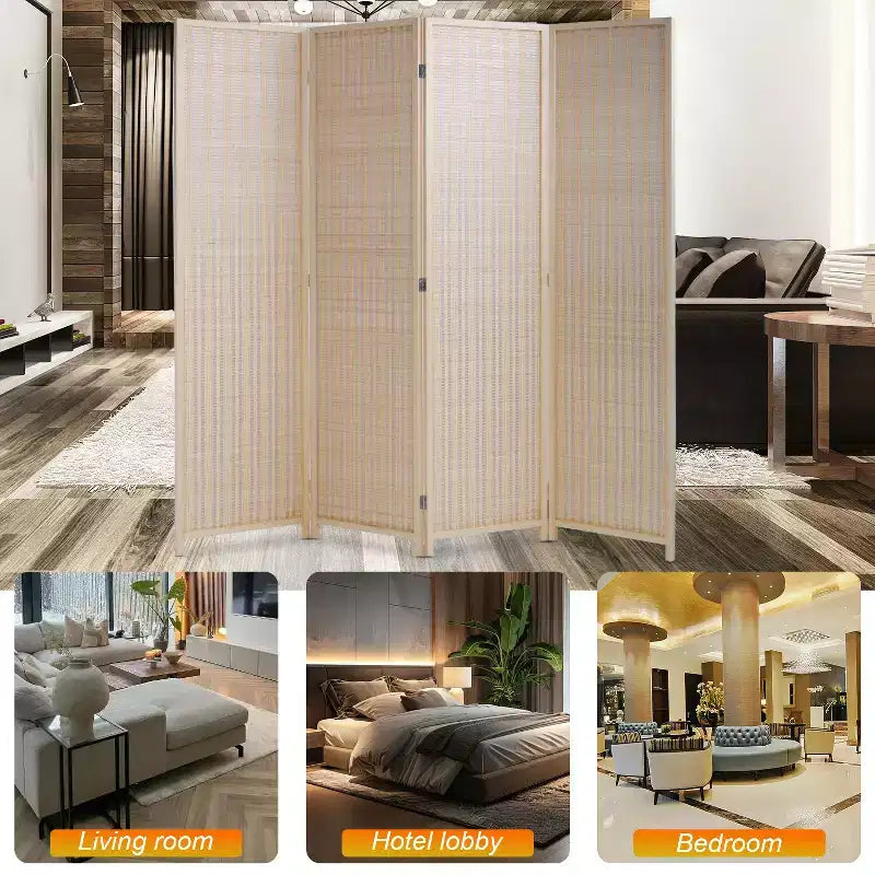 4/6 Panel Room Divider 6 Ft Tall Bamboo Portable Privacy Screen