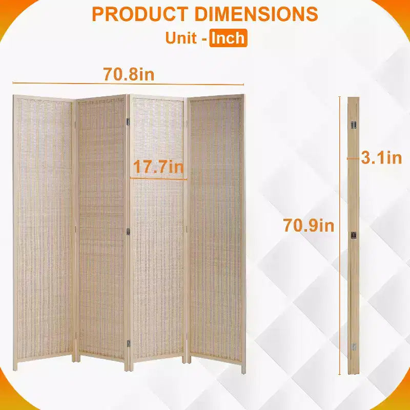 4/6 Panel Room Divider 6 Ft Tall Bamboo Portable Privacy Screen