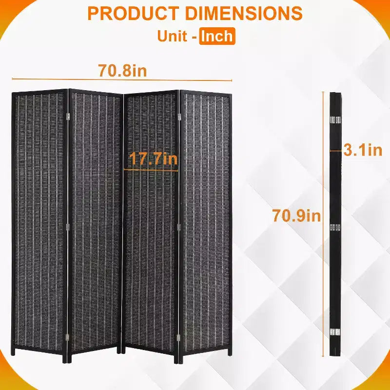4/6 Panel Room Divider 6 Ft Tall Bamboo Portable Privacy Screen