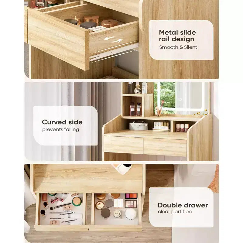 Vanity Desk Set with Square Mirror and Light- Small Vanity Tale with Chiar