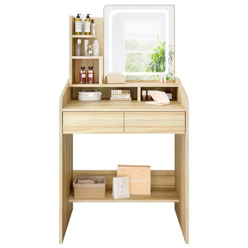 Vanity Desk Set with Square Mirror and Light- Small Vanity Tale with Chiar