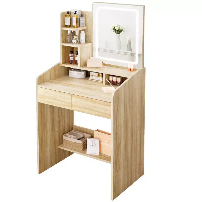 Vanity Desk Set with Square Mirror and Light- Small Vanity Tale with Chiar
