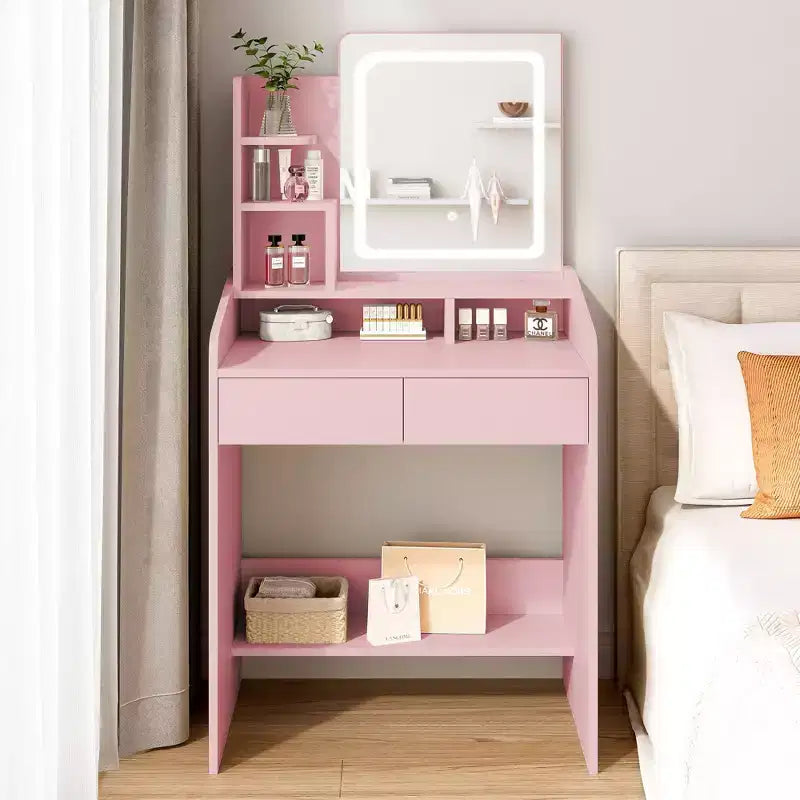 Vanity Desk Set with Square Mirror and Light- Small Vanity Tale with Chiar