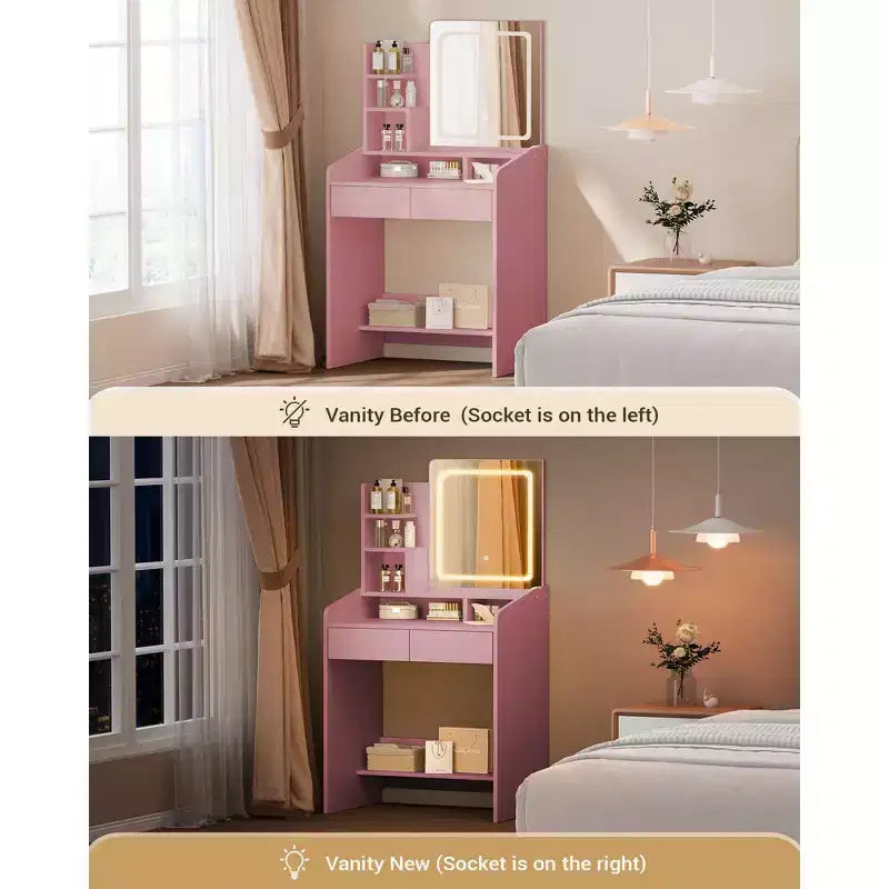 Vanity Desk Set with Square Mirror and Light- Small Vanity Tale with Chiar
