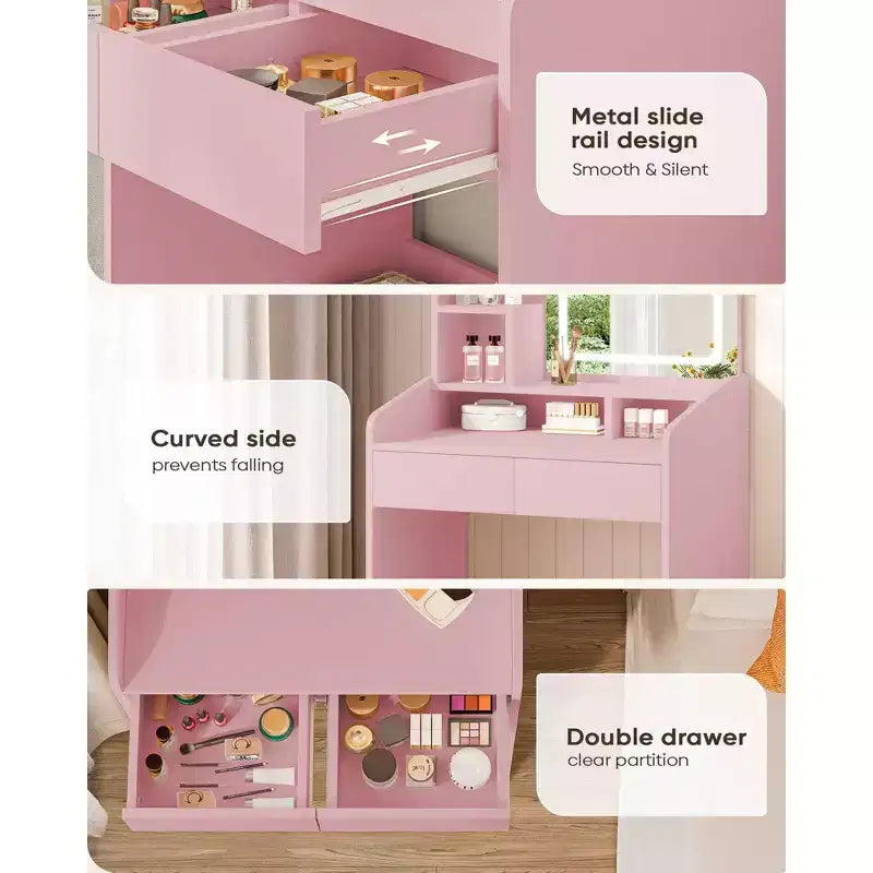 Vanity Desk Set with Square Mirror and Light- Small Vanity Tale with Chiar