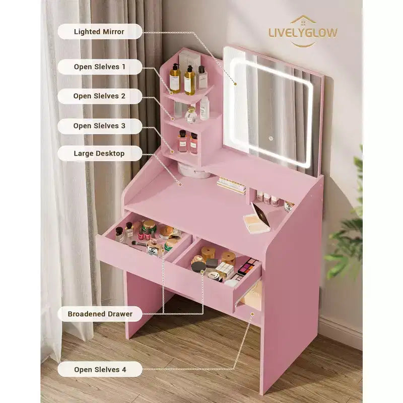 Vanity Desk Set with Square Mirror and Light- Small Vanity Tale with Chiar