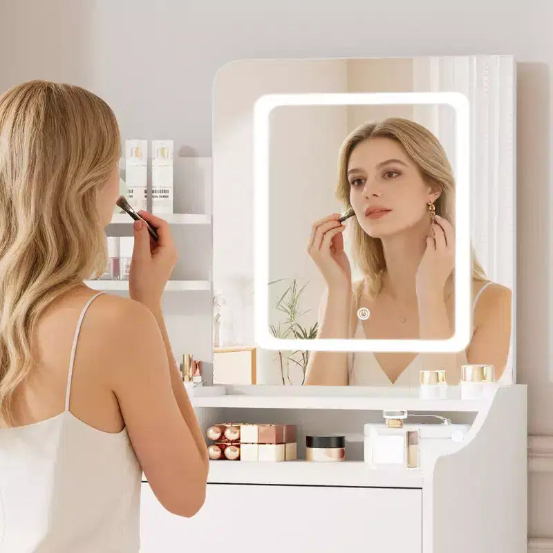 Vanity Desk Set with Square Mirror and Light- Small Vanity Tale with Chiar