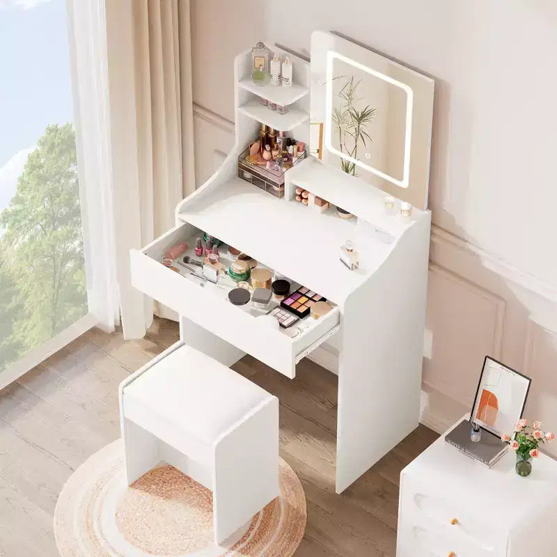 Vanity Desk Set with Square Mirror and Light- Small Vanity Tale with Chiar