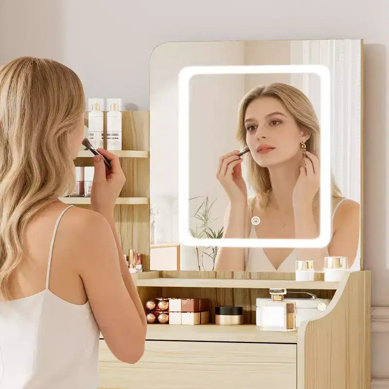Vanity Desk Set with Square Mirror and Light- Small Vanity Tale with Chiar