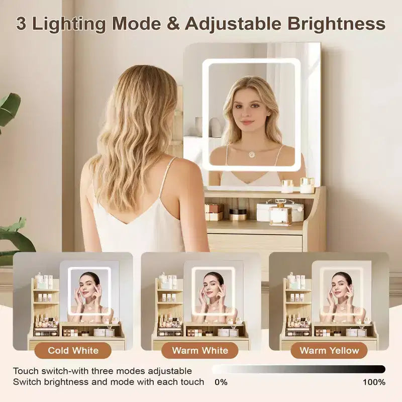 Vanity Desk Set with Square Mirror and Light- Small Vanity Tale with Chiar