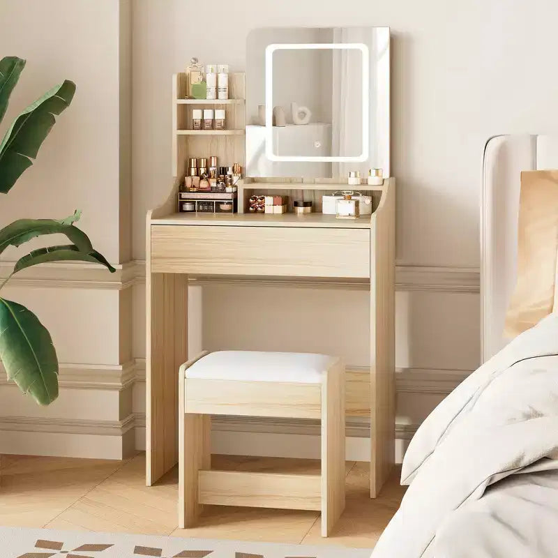 Vanity Desk Set with Square Mirror and Light- Small Vanity Tale with Chiar