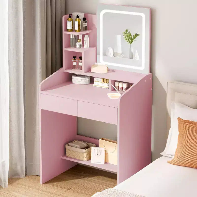 Vanity Desk Set with Square Mirror and Light- Small Vanity Tale with Chiar