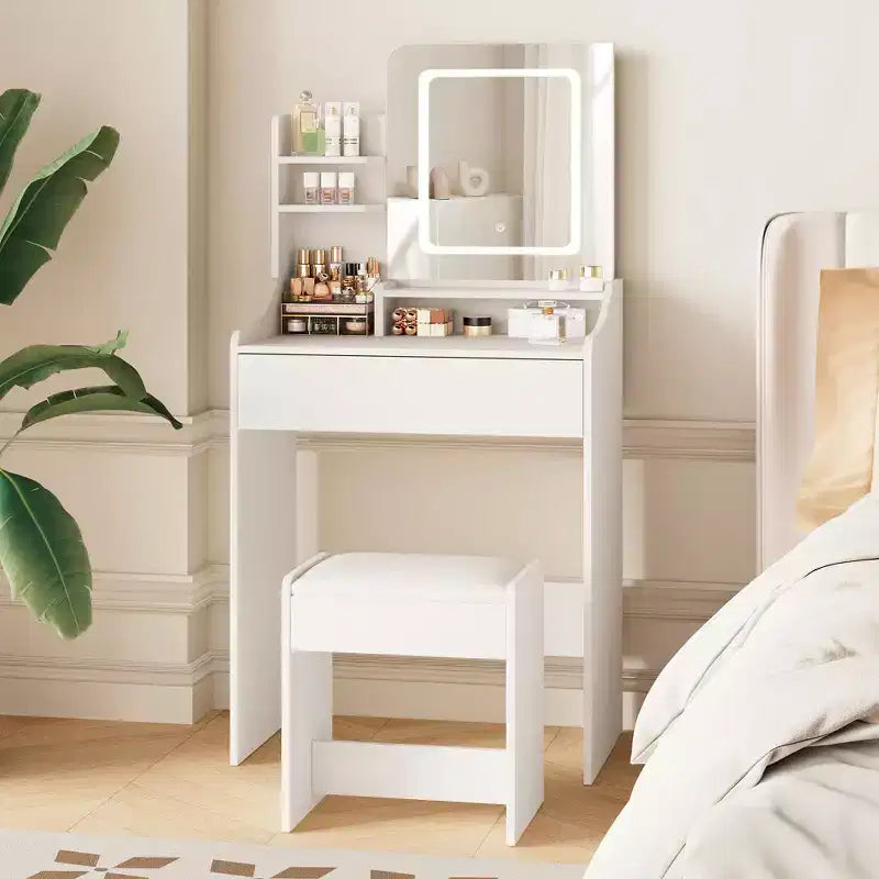 Vanity Desk Set with Square Mirror and Light- Small Vanity Tale with Chiar